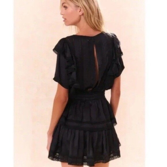 LoveShackFancy Natasha Mini Dress Womens Medium Black Ruffle Swiss Dot Coquette - Picture 2 of 16